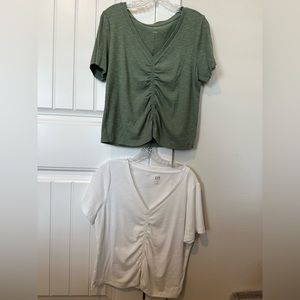 BOGO Gap Cinch Front ribbed T-Shirts/size Large/ one is Sage /one is White